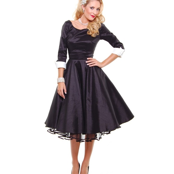Unique Vintage 1950's Inspired Black Swing Dress - Picture 1 of 4